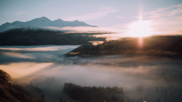 Mountain fog clouds sunset reflection free wallpaper for desktop - medium preview image