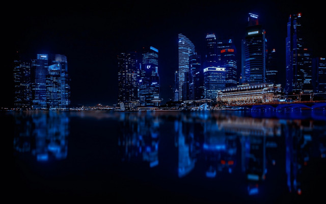 City skyline night reflection neon #3 free wallpaper for desktop - medium preview image