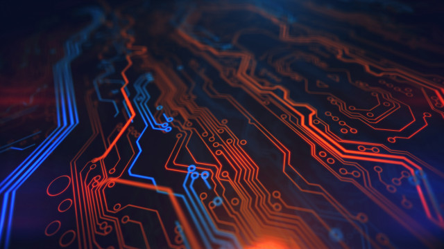 Circuit board closeup red blue free wallpaper for desktop - medium preview image