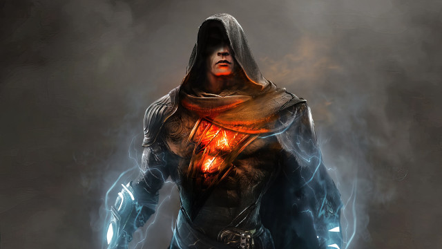Hooded man glowing light fantasy free wallpaper for desktop - medium preview image