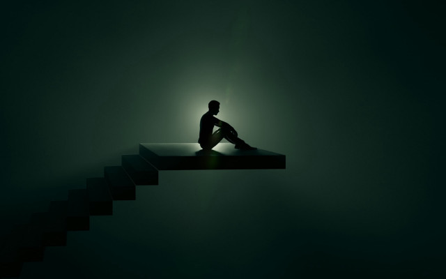 Man sitting stair dark light free wallpaper for desktop - medium preview image