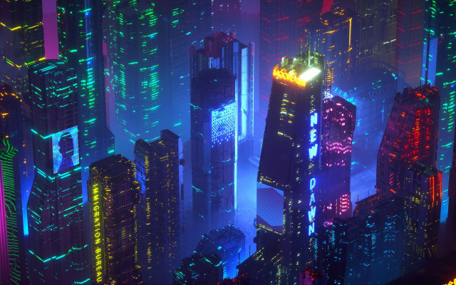 Futuristic city neon lights cyberpunk #5 free wallpaper for desktop - medium preview image