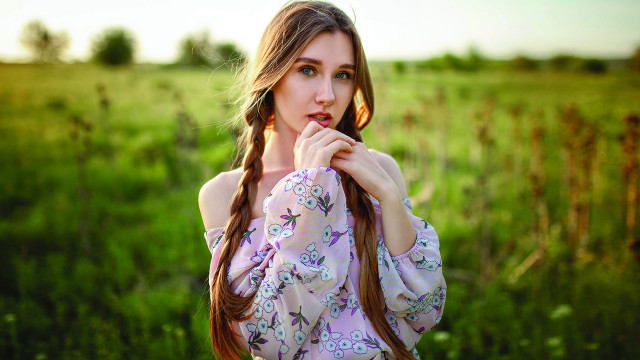 Woman long hair field face free wallpaper for desktop - medium preview image