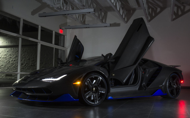 Black blue sports car garage free wallpaper for desktop - medium preview image