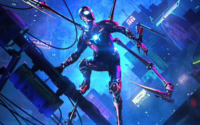 Futuristic woman cityscape glowing helmet free wallpaper for desktop - medium preview image