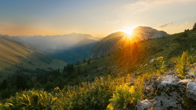 Mountain sunset trees clouds river free wallpaper for desktop - medium preview image