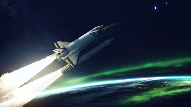 Space shuttle earth sun aurora free wallpaper for desktop - medium preview image