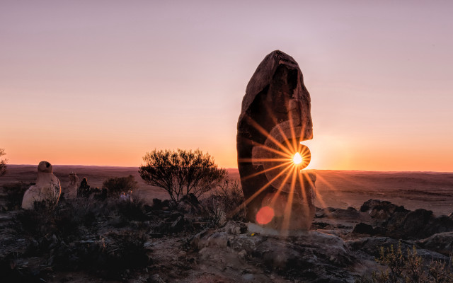 Desert rock sunset landart lensflare free wallpaper for desktop - medium preview image