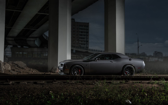 Car traintrack bridge night headlights free wallpaper for desktop - medium preview image