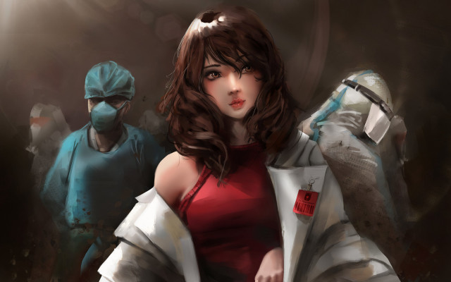 Woman red dress knife man free wallpaper for desktop - medium preview image