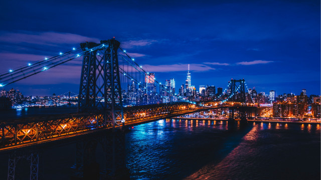 Bridge city lights night matte free wallpaper for desktop - medium preview image