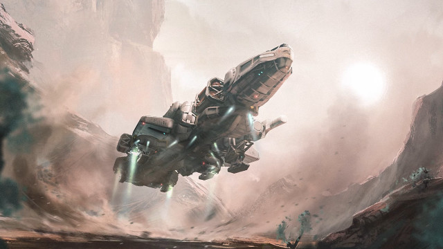 Futuristic space ship mountains clouds free wallpaper for desktop - medium preview image