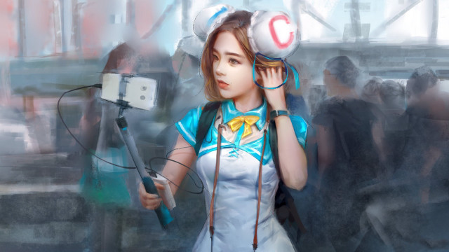 Futuristic girl camera ball cyberpunk free wallpaper for desktop - medium preview image