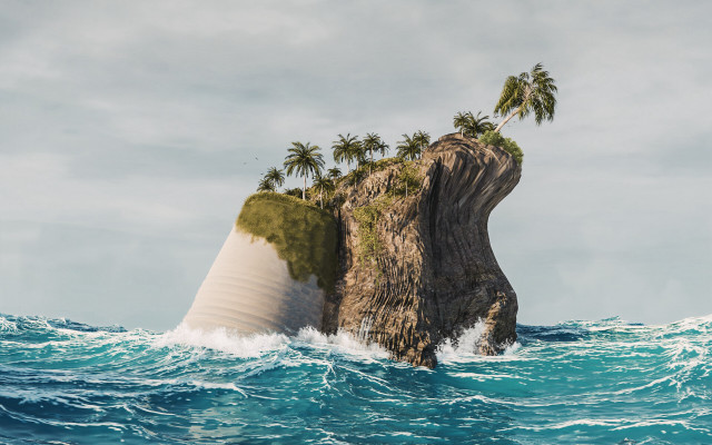 Rock ocean palm island matte free wallpaper for desktop - medium preview image