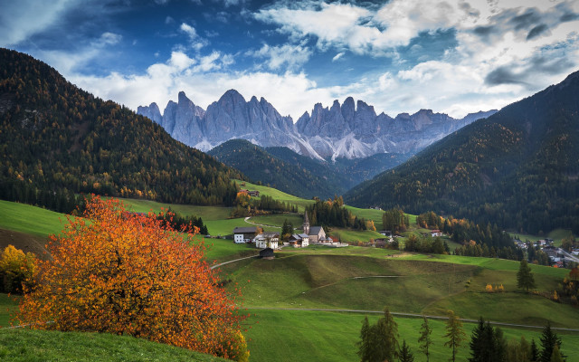 Mountain valley village trees sunset free wallpaper for desktop - medium preview image