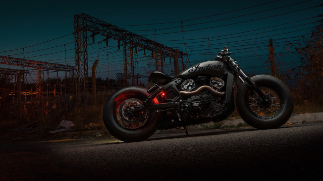 Motorcycle night road powerlines building free wallpaper for desktop - medium preview image