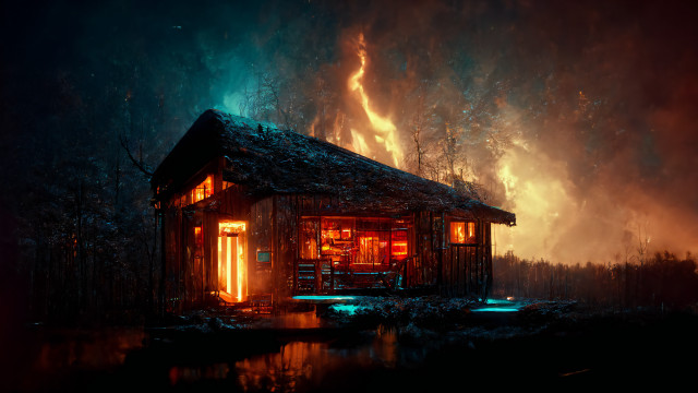 Cabin woods fire sky city free wallpaper for desktop - medium preview image