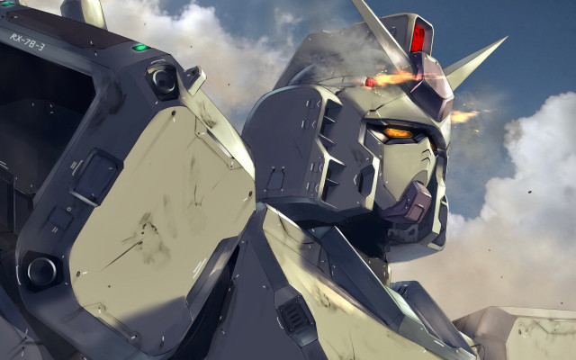 Robot gun sky clouds mecha free wallpaper for desktop - medium preview image