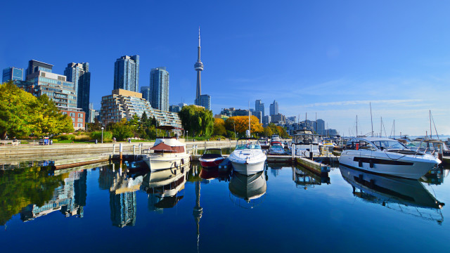 Toronto marina boat city skyline free wallpaper for desktop - medium preview image