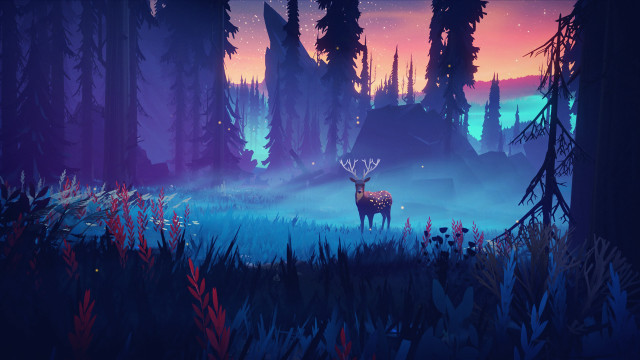 Deer forest night stars moon free wallpaper for desktop - medium preview image