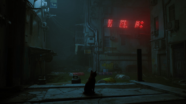Cat alleyway neon sign cyberpunk free wallpaper for desktop - medium preview image