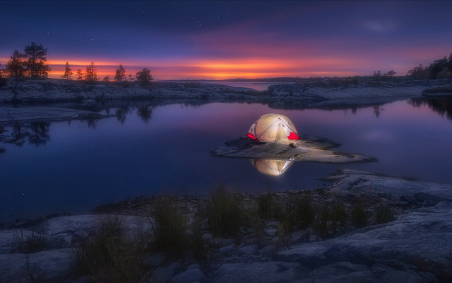 Tent rock lake sunset firefly free wallpaper for desktop - medium preview image