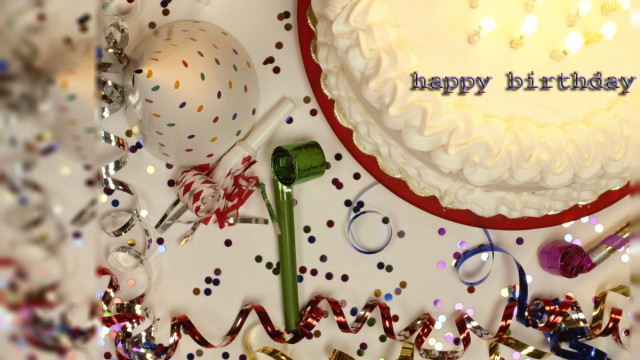 Birthday cake confetti streamers table free wallpaper for desktop - medium preview image