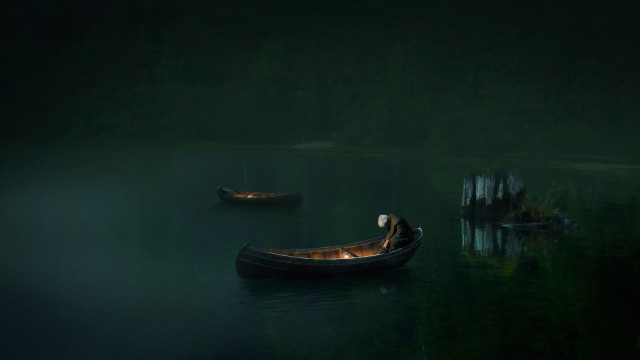 Boats lake night person water free wallpaper for desktop - medium preview image