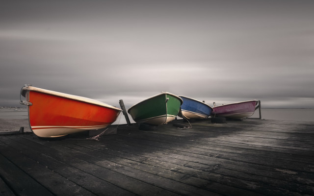 Three boats dock cloudy day free wallpaper for desktop - medium preview image