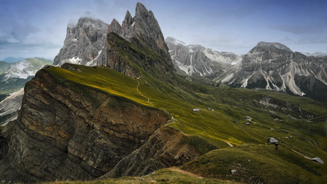 Mountain range grassy valley cliff free wallpaper for desktop - medium preview image