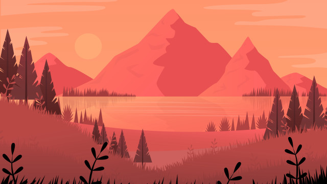 Lake mountains trees sunset orange free wallpaper for desktop - medium preview image