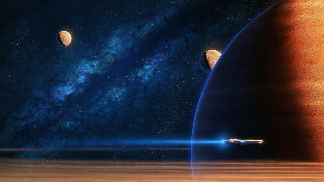 Space station red planet starfield free wallpaper for desktop - medium preview image