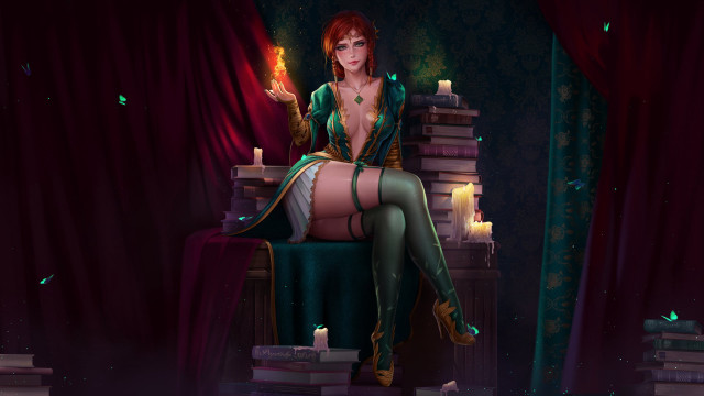 Woman green outfit candle book free wallpaper for desktop - medium preview image