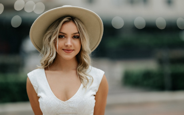 Woman hat white dress city free wallpaper for desktop - medium preview image