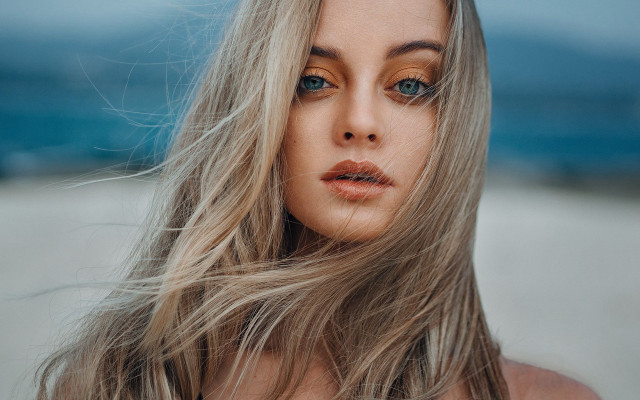 Woman longhair blueeyes beachportrait neoplasticism free wallpaper for desktop - medium preview image