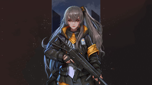 Woman gun building starry sky free wallpaper for desktop - medium preview image
