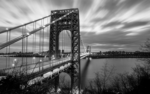Black white bridge water night free wallpaper for desktop - medium preview image