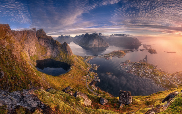 Mountain lake landscape urban sunset free wallpaper for desktop - medium preview image