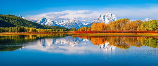 Mountain lake autumn foliage bridge free wallpaper for desktop - medium preview image