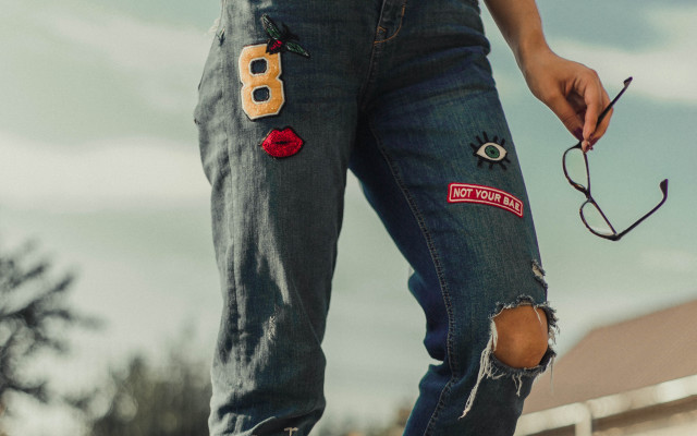 Jeans patches rose maximalism microdetails free wallpaper for desktop - medium preview image