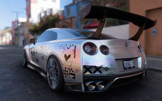 Silver sports car street building free wallpaper for desktop - medium preview image