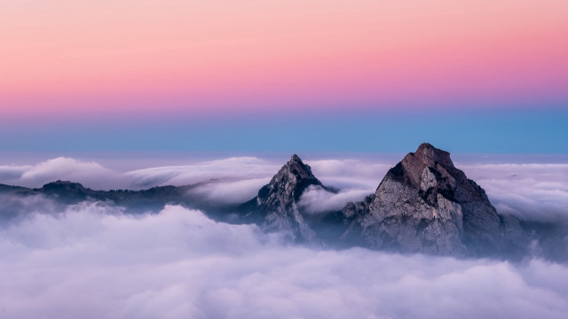 Mountain pink sky clouds horizon free wallpaper for desktop - medium preview image