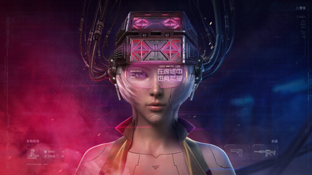 Futuristic woman headpiece cyberpunk aurora free wallpaper for desktop - medium preview image