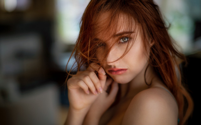 Redhair woman portrait hand face free wallpaper for desktop - medium preview image