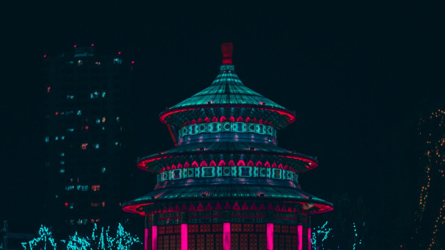 Lit tower cityscape neon hologram free wallpaper for desktop - medium preview image