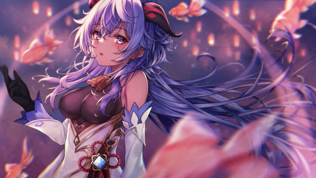 Long purple hair hat aya free wallpaper for desktop - medium preview image