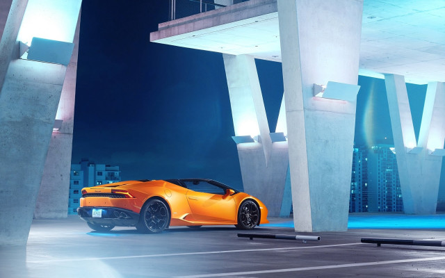 Orange sports car night city free wallpaper for desktop - medium preview image