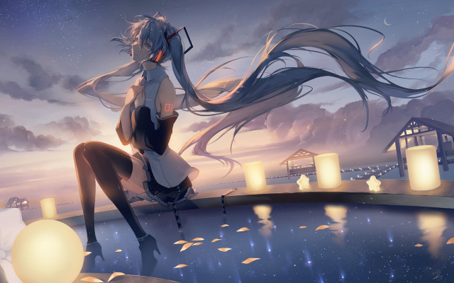 Woman sitting ledge sky city free wallpaper for desktop - medium preview image