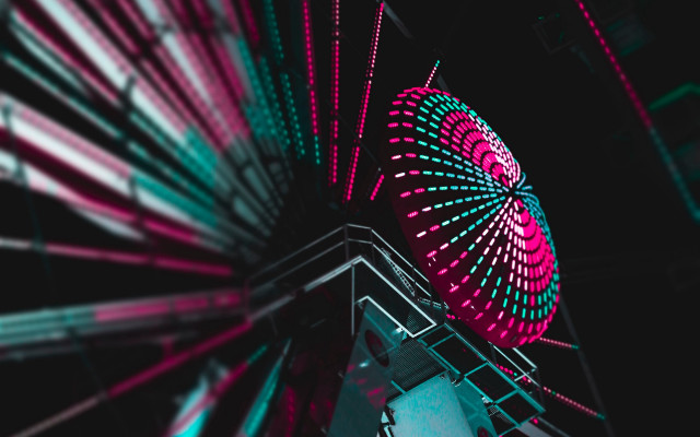 Ferriswheel neonlight cyberpunk blurry depthpinkgreen free wallpaper for desktop - medium preview image