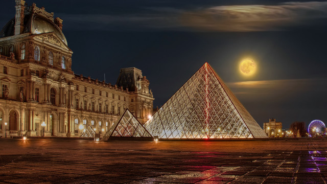 Large building pyramid night full free wallpaper for desktop - medium preview image
